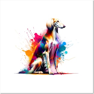 Saluki Dog Captured in Vibrant Splash Art Style Posters and Art